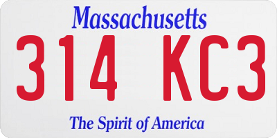 MA license plate 314KC3