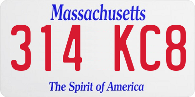 MA license plate 314KC8