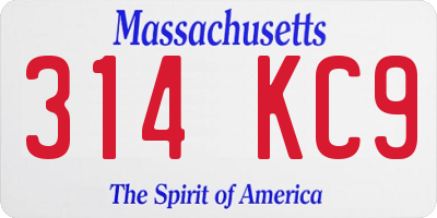 MA license plate 314KC9