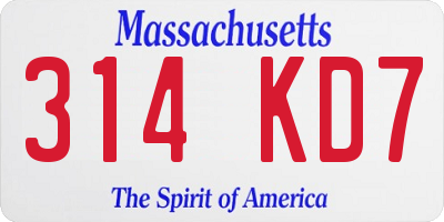 MA license plate 314KD7