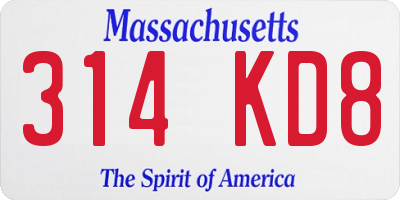 MA license plate 314KD8