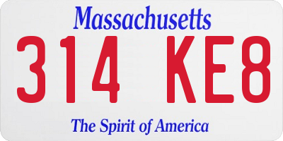 MA license plate 314KE8