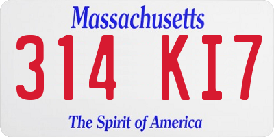 MA license plate 314KI7