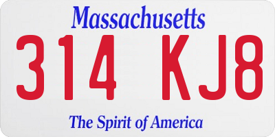 MA license plate 314KJ8