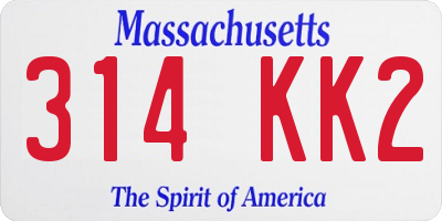 MA license plate 314KK2