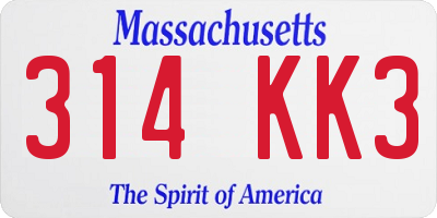 MA license plate 314KK3
