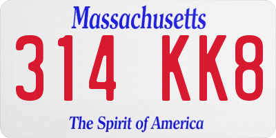 MA license plate 314KK8