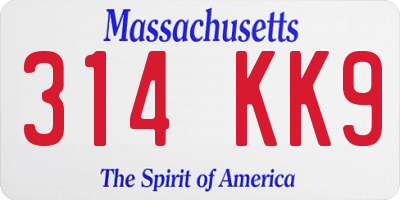 MA license plate 314KK9