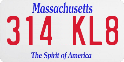 MA license plate 314KL8