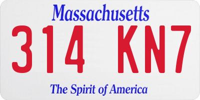 MA license plate 314KN7