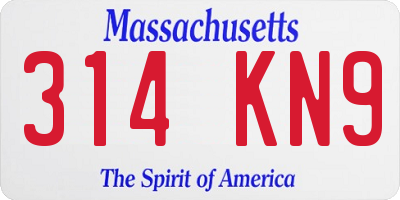 MA license plate 314KN9