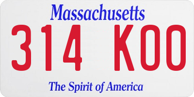 MA license plate 314KO0