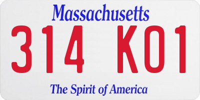MA license plate 314KO1
