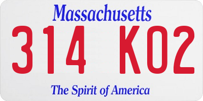 MA license plate 314KO2