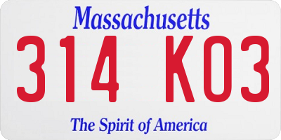 MA license plate 314KO3