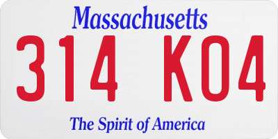 MA license plate 314KO4