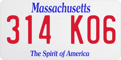 MA license plate 314KO6