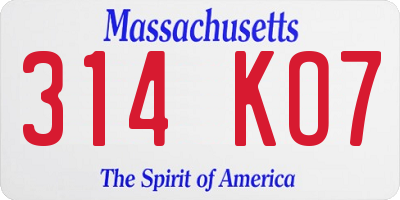 MA license plate 314KO7
