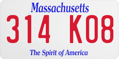 MA license plate 314KO8