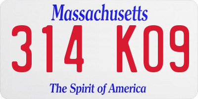 MA license plate 314KO9