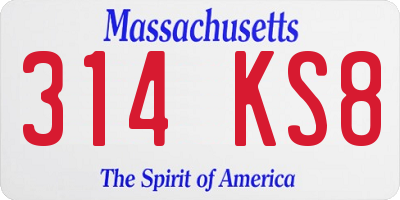 MA license plate 314KS8