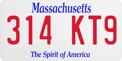 MA license plate 314KT9