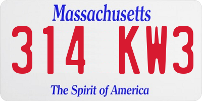 MA license plate 314KW3