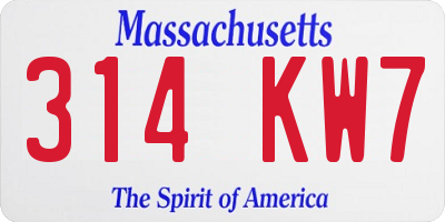 MA license plate 314KW7