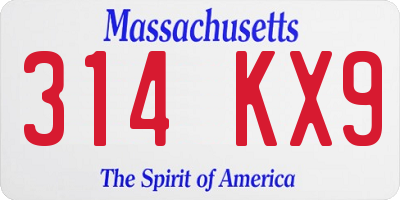 MA license plate 314KX9