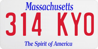 MA license plate 314KY0