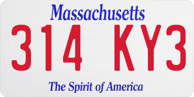 MA license plate 314KY3