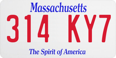 MA license plate 314KY7
