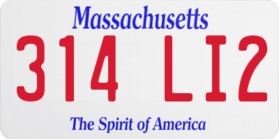MA license plate 314LI2