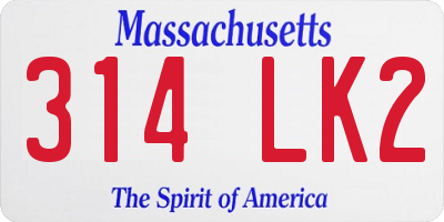 MA license plate 314LK2