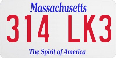 MA license plate 314LK3