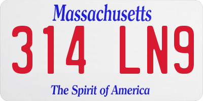 MA license plate 314LN9