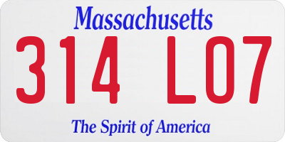 MA license plate 314LO7