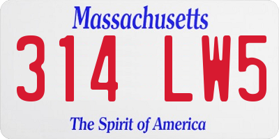 MA license plate 314LW5