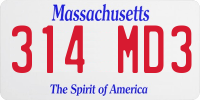 MA license plate 314MD3