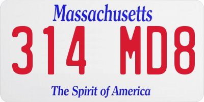 MA license plate 314MD8