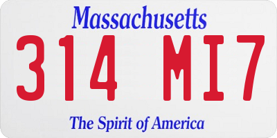 MA license plate 314MI7