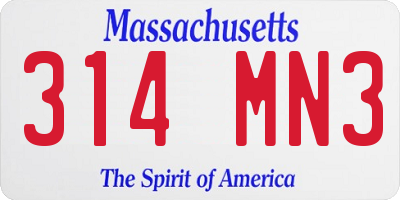 MA license plate 314MN3