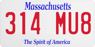 MA license plate 314MU8