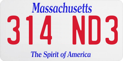 MA license plate 314ND3