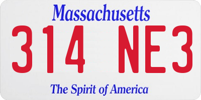 MA license plate 314NE3
