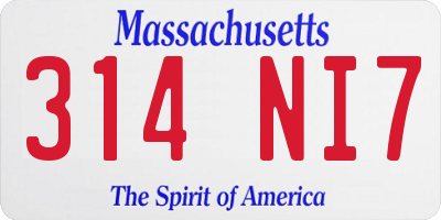 MA license plate 314NI7