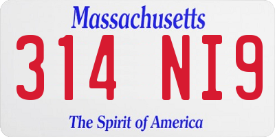MA license plate 314NI9