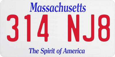 MA license plate 314NJ8