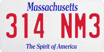 MA license plate 314NM3