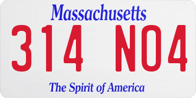 MA license plate 314NO4